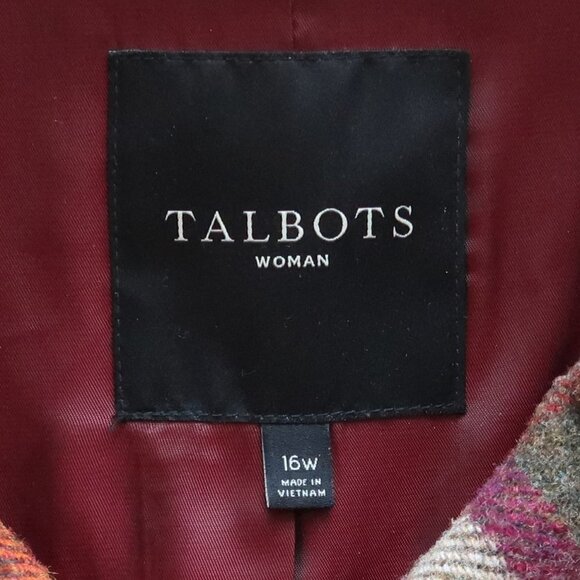 Talbots Multicolor Orange, Burgundy & Brown Wool Plaid Coat Size 16w - Picture 11 of 16